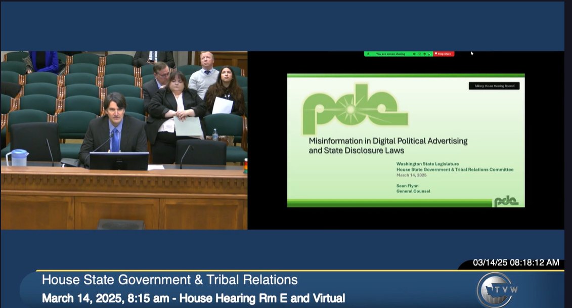 PDC General Counsel Sean Flynn gave a presentation the use of "deepfakes" and misinformation in digital political advertising and the role of state disclosure laws last week to the House State Government and Tribal Relations Committee.

Watch: tvw.org/video/house-st…