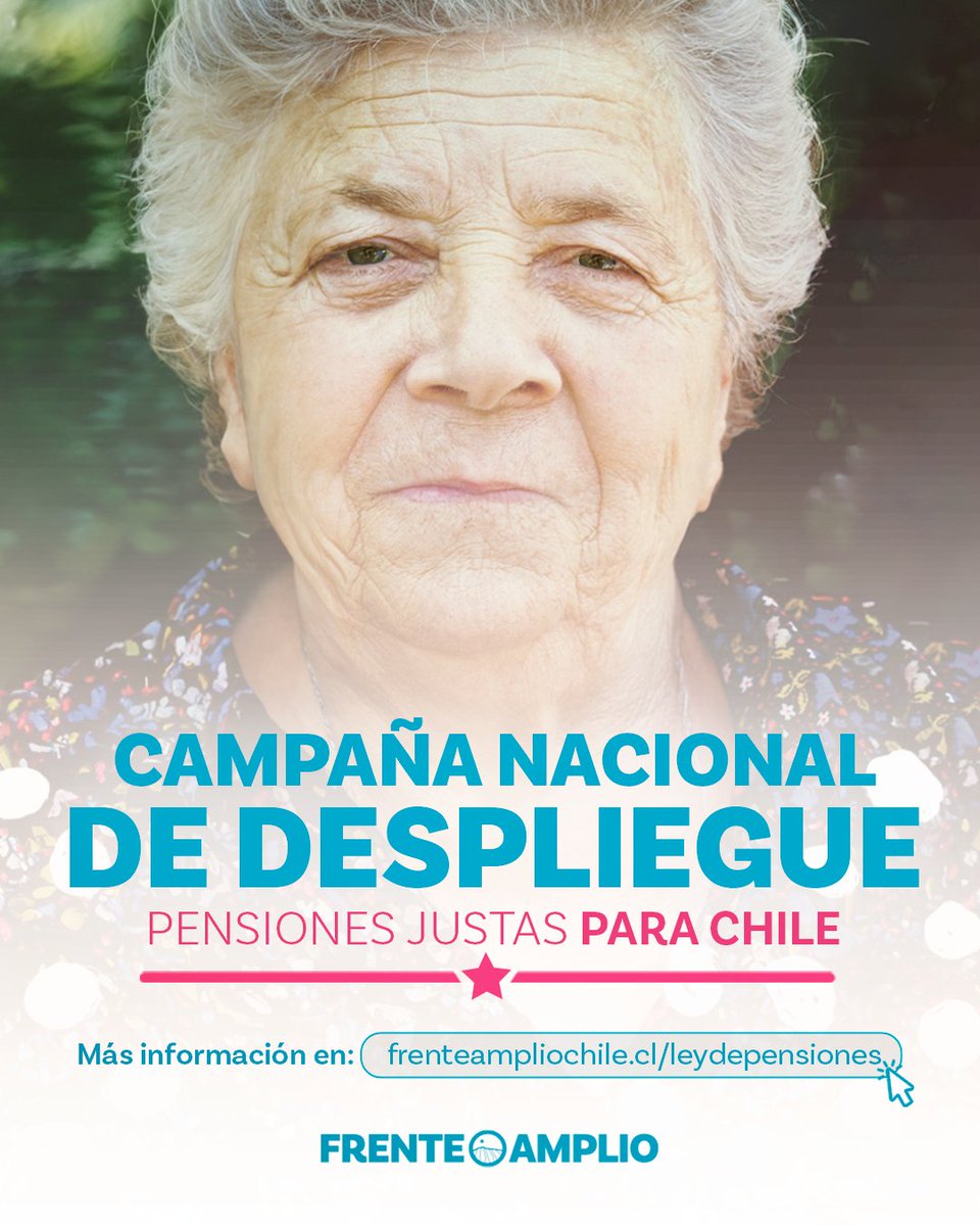 elfrente_amplio's tweet photo. ✊✨ ¡La Reforma de Pensiones es una realidad y saldremos a la calle para informar a la ciudadanía!

Tras 10 años de debate, se logró un acuerdo que incorpora la solidaridad y reconoce las diferencias en las trayectorias laborales de hombres y mujeres. Por esto realizaremos un despliegue nacional para explicar los beneficios concretos que traerá esta reforma a las jubiladas y jubilados, y a la fuerza de trabajo más joven.

📢 Con volanteos y monitores capacitados, recorreremos Chile dando material informativo para que nadie se quede sin saber cómo esta reforma mejora la vida de las y los pensionados.

📍 ¿Quieres sumarte? Inscríbete en https://t.co/0D08ZsfioA

¡Que todo Chile conozca sus derechos!