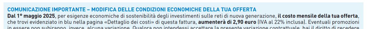 il_picchi0's tweet photo. @TIM_Official @AGCOMunica contratto attivato 11 mesi fa con un'offerta che oggi vendete online a 3,99€ in meno di quello che mi applicherete! Bye bye. Ci vediamo in @FASTWEB https://t.co/QQADIjAZZc