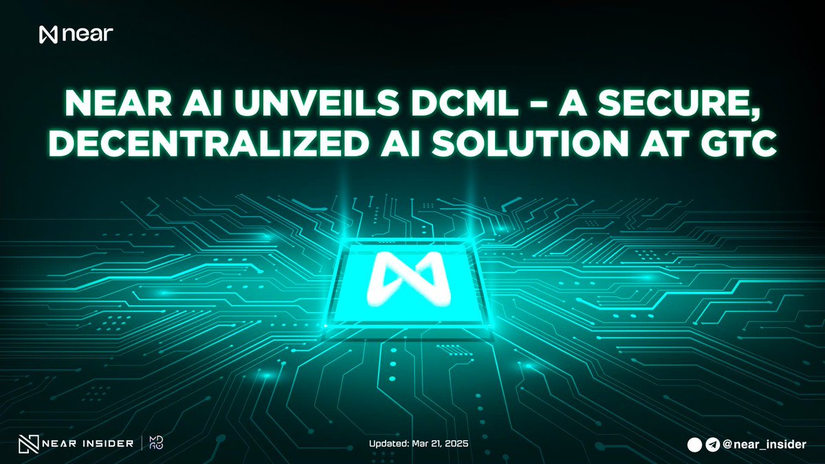 near_insider's tweet image. 📌 On Mar 19, 2025, at NVIDIA GTC, the premier event for AI and accelerated computing, @ilblackdragon, representing NEAR AI, unveiled DCML. This groundbreaking system enables the creation and deployment of LLMs &amp;amp; AI agents with enhanced security, transparency, and monetization…