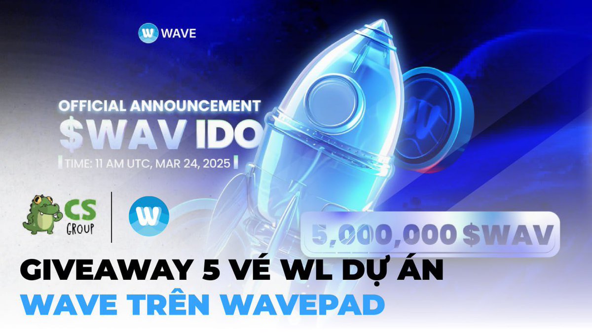 Airdrop_CSGroup's tweet photo. 🎁Giveaway 5 vé WL dự án Wave trên WavePad

➡️Cách thức tham gia:

1. Follow @Airdrop_CSGroup & @WaveOnSui
2. Like và RT bài viết
3. Tag 3 người bạn + Cmt ví Wave
4. Tham gia group chat trên tele của CS Group: https://t.co/ELPmdIxg1P

⏰Thời gian: từ 21/03 đến 0:00 ngày 23/02

Wave là dự án có lượng người dùng lớn nhất và khối lượng giao dịch cao nhất trên hệ sinh thái Sui.

$WAV chuẩn bị TGE vào tháng 3 này! 🚀

Chúc mọi người may mắn 🥰