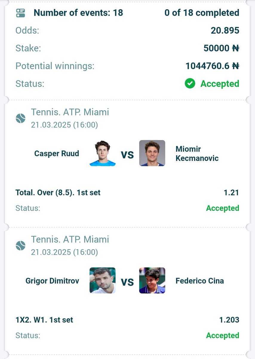 pink_girrll's tweet image. BET OF THE DAY ON @22bet_official

5JX81 👉🏻 20 ODDS 🎾
K52Y1 👉🏻 3 ODDS (MAX-BET) 

Don’t have an account on 22BET?

Register here 
👉🏻 cutt.ly/NeB5uYrS

Promo code 
👉🏻 PINKGIRL