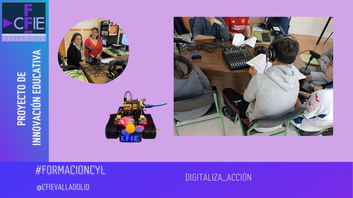 CFIE VALLADOLID (@cfievalladolid) on Twitter photo Compartiendo experiencias educativas
🗨️Gracias al PIE Digitaliza_Acción
🤖Robótica
💻Scape room digital
📻Radio
🔄Protagonistas: Carmen Blanco <a href="/MdelCarmenBlanc/">Mª del Carmen Blanco</a> del <a href="/IES_JorgGuillen/">IES Jorge Guillén</a> y Nuria Fernández <a href="/Nuriaferen/">Nuria</a> del <a href="/iesvegadelprado/">IES Vega del Prado</a>
<a href="/educacyl/">Educación JCyL</a> <a href="/crfptic/">CRFPTIC</a> #InnovaCyL Compartiendo experiencias educativas
🗨️Gracias al PIE Digitaliza_Acción
🤖Robótica
💻Scape room digital
📻Radio
🔄Protagonistas: Carmen Blanco <a href="/MdelCarmenBlanc/">Mª del Carmen Blanco</a> del <a href="/IES_JorgGuillen/">IES Jorge Guillén</a> y Nuria Fernández <a href="/Nuriaferen/">Nuria</a> del <a href="/iesvegadelprado/">IES Vega del Prado</a>
<a href="/educacyl/">Educación JCyL</a> <a href="/crfptic/">CRFPTIC</a> #InnovaCyL