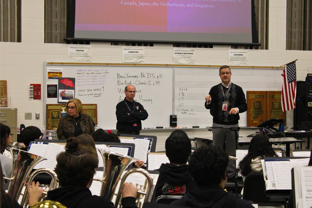GoshenSchools's tweet photo. Yesterday, GHS band students had the opportunity to learn from Dr. Nola Jones, a world-renowned music educator and Hall of Fame inductee for Music For All!
Thank you, Dr. Jones, for your time, energy, and dedication to the next generation of musicians! #RedHawkExcellence https://t.co/VEVaiPRIq0