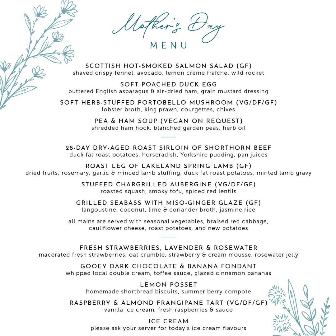 Mother's Day! 🌼
Join the Skiddaw Hotel in the centre of Keswick for a Sunday roast featuring all the trimmings. 
Flower gift included as part of the meal 🌷
£39 per person
📞 Call 017687 72071 to reserve your table today!