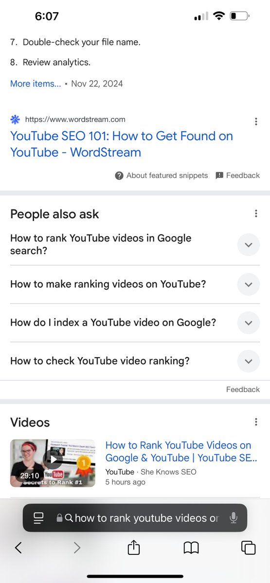 Made a video about how I rank my videos #1 on Google.
It ranked #1 within 5 hours for multiple keywords.
Gotta love when a video becomes its own case study! 
Check it out on the She Knows SEO channel now ❤️