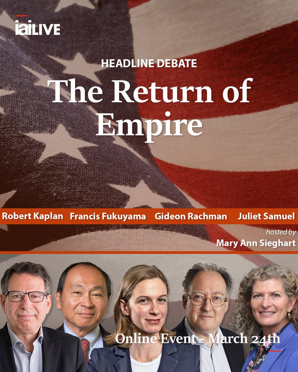 Mary Ann Sieghart (@masieghart) on Twitter photo Very excited to be chairing an <a href="/IAI_TV/">Institute of Art and Ideas</a> online debate on the current state of geopolitics at 6pm on Monday with an extraordinary panel of experts: Francis Fukuyama, Robert Kaplan, Juliet Samuel and <a href="/gideonrachman/">Gideon Rachman</a>.
Tickets here: iai.tv/live Very excited to be chairing an <a href="/IAI_TV/">Institute of Art and Ideas</a> online debate on the current state of geopolitics at 6pm on Monday with an extraordinary panel of experts: Francis Fukuyama, Robert Kaplan, Juliet Samuel and <a href="/gideonrachman/">Gideon Rachman</a>.
Tickets here: iai.tv/live