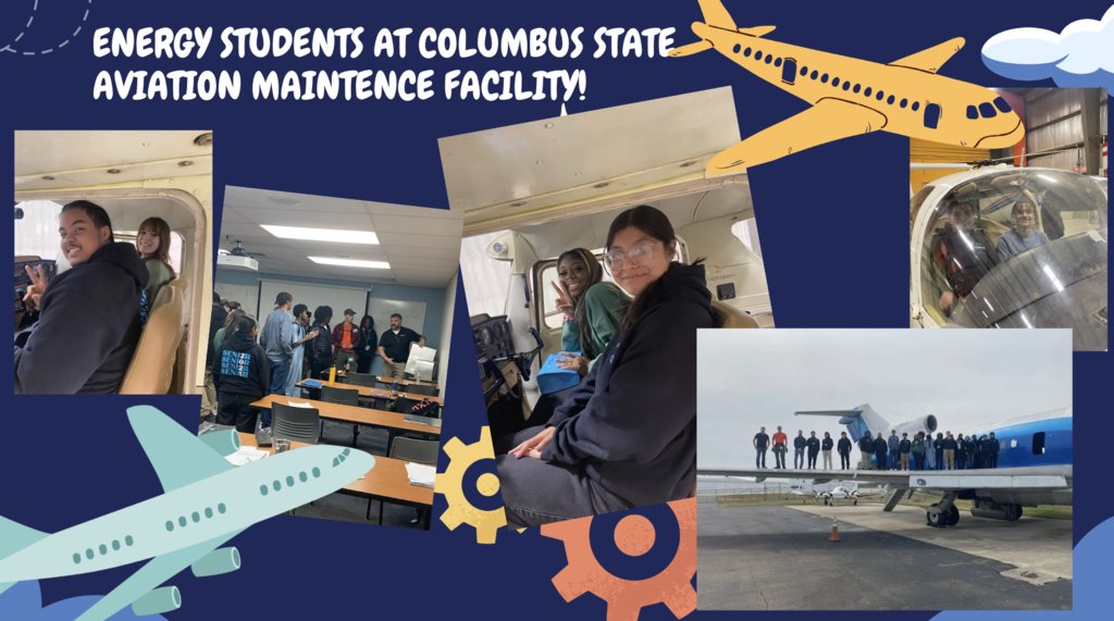 Students in the Energy Early College pathway visit Columbus State's Aviation Maintenance Facility to learn about careers in automotive and aviation maintenance.