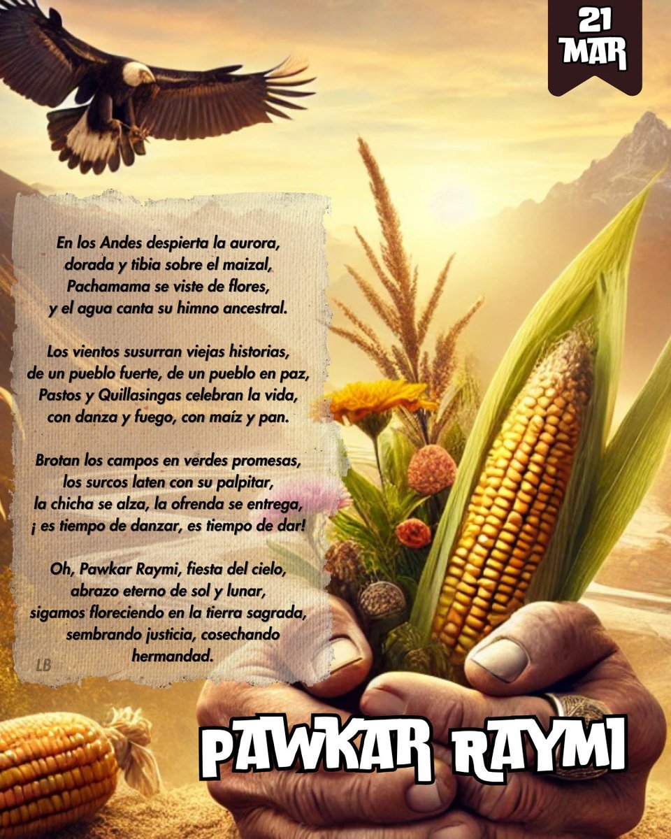 polivioleandro's tweet photo. 🌽🌞El #PawkarRaymi, día simbólico en el calendario andino que celebra el florecer de la vida y la gratitud a la tierra, se le reconoce como una de las festividades más importantes de los pueblos originarios de los Andes. Esta celebración coincide con la época de cosecha y representa un momento de agradecimiento a la tierra por los frutos recibidos. 🙌🏼
🗓 Durante el Pawkar Raymi, las comunidades realizan ofrendas, rituales y encuentros culturales que fortalecen su identidad y continuidad histórica.🌀