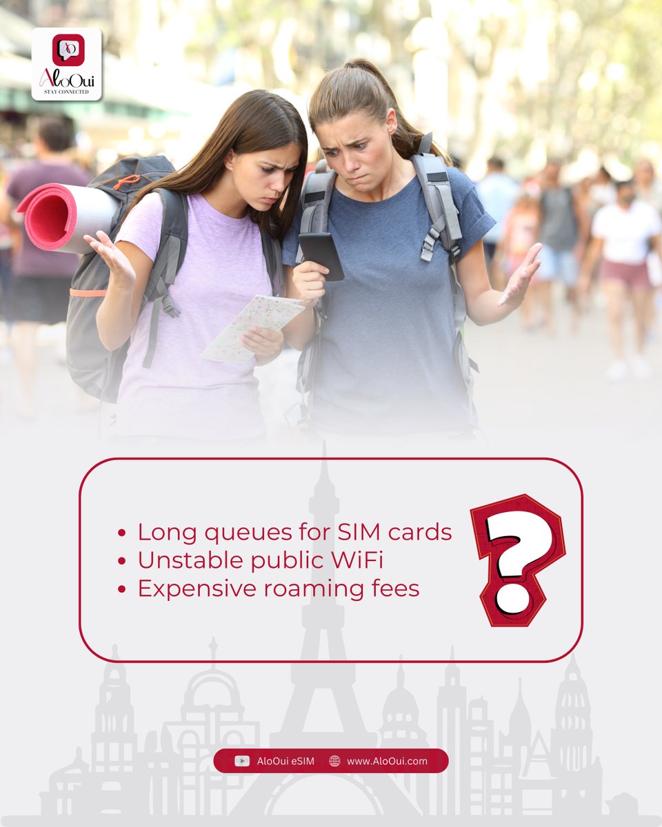 alooui_esim's tweet image. Lost in a new city with no internet? Struggling with slow public WiFi? Paying too much for roaming?
With AloOui eSIM, you get instant activation, reliable coverage, and clear pricing! Stay connected and stress-free!

#AloOuiESIM #InstantSetup #iOS #android #5G #traveltips