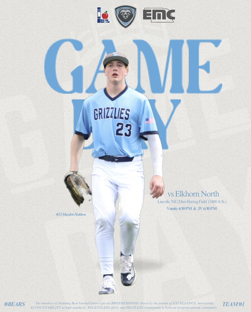 lsb_baseball's tweet photo. GAME #1
🆚 Elkhorn North
📍Hartog 
⌚️ Varsity 4:30 &amp; JV 6:30
📸: Rhiannon Jensen  |  Design: Rami Abak

#BEARS   | Team #1 https://t.co/81KLBkx7j1