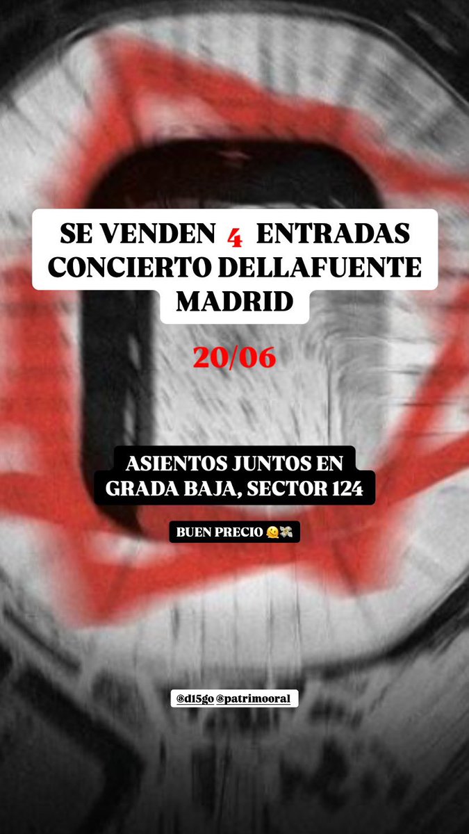 Se venden 4 entradas para el concierto de DELLAFUENTE el 20/06 en Madrid. Las entradas son en grada baja y con asientos consecutivos, las vendemos mas baratas que en la web 🫠🫠#entradasdellafuente