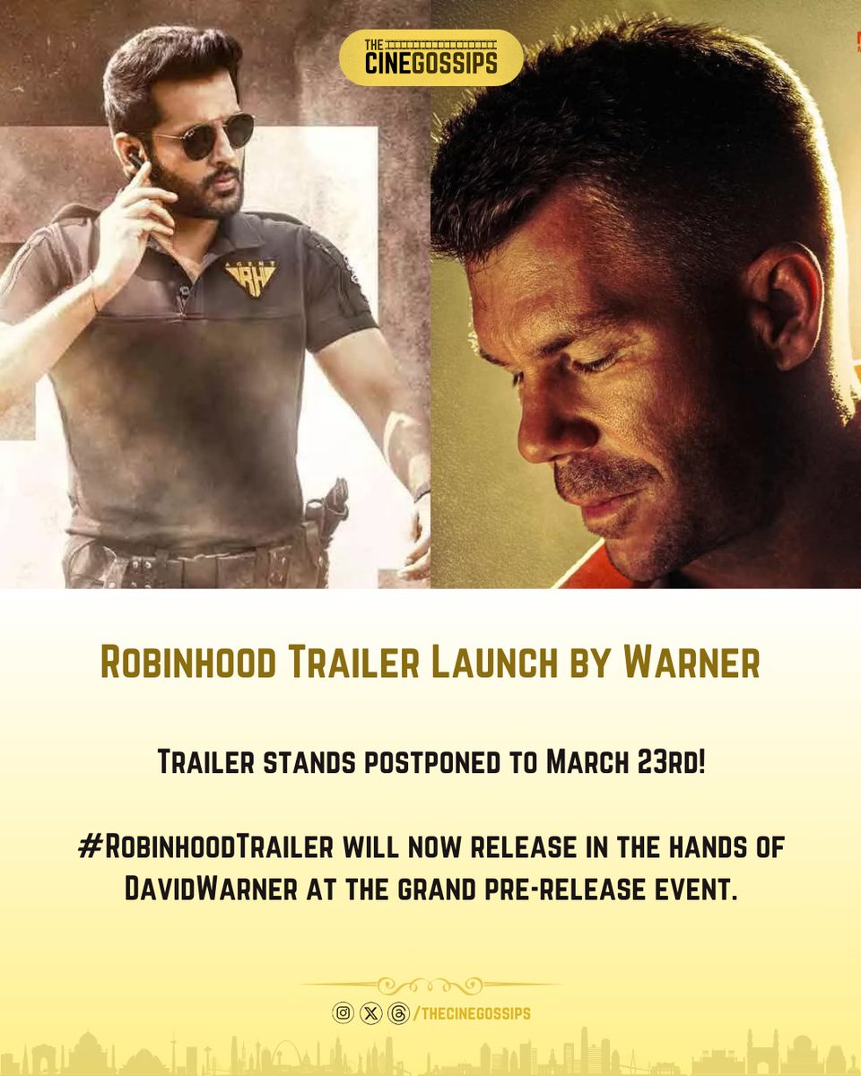 TheCineGossips's tweet photo. #Robinhood Trailer Launch by Warner🤘
#DavidWarner #Nithiin https://t.co/gLtwxOWT30