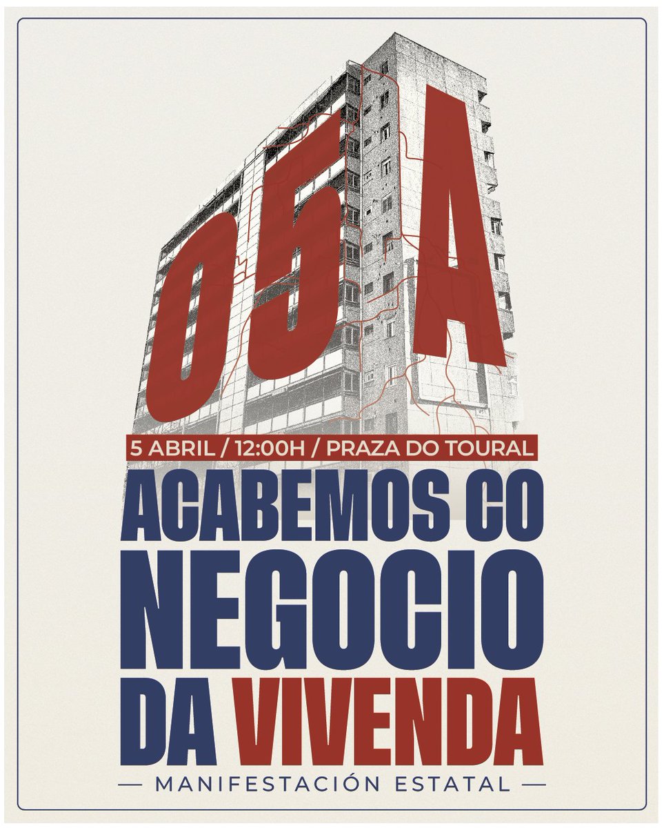 xvivendacompos's tweet photo. 📢 ACABEMOS CO NEGOCIO DA VIVENDA 📢

📅 5 de abril
⏰ 12:00
📍 Praza do Toural - Santiago de Compostela

Este 5 de abril saímos a rúa a defender o noso dereito a acceder a unha vivenda de xeito universal e en condicións de calidade. https://t.co/Ex5eYFo2Um