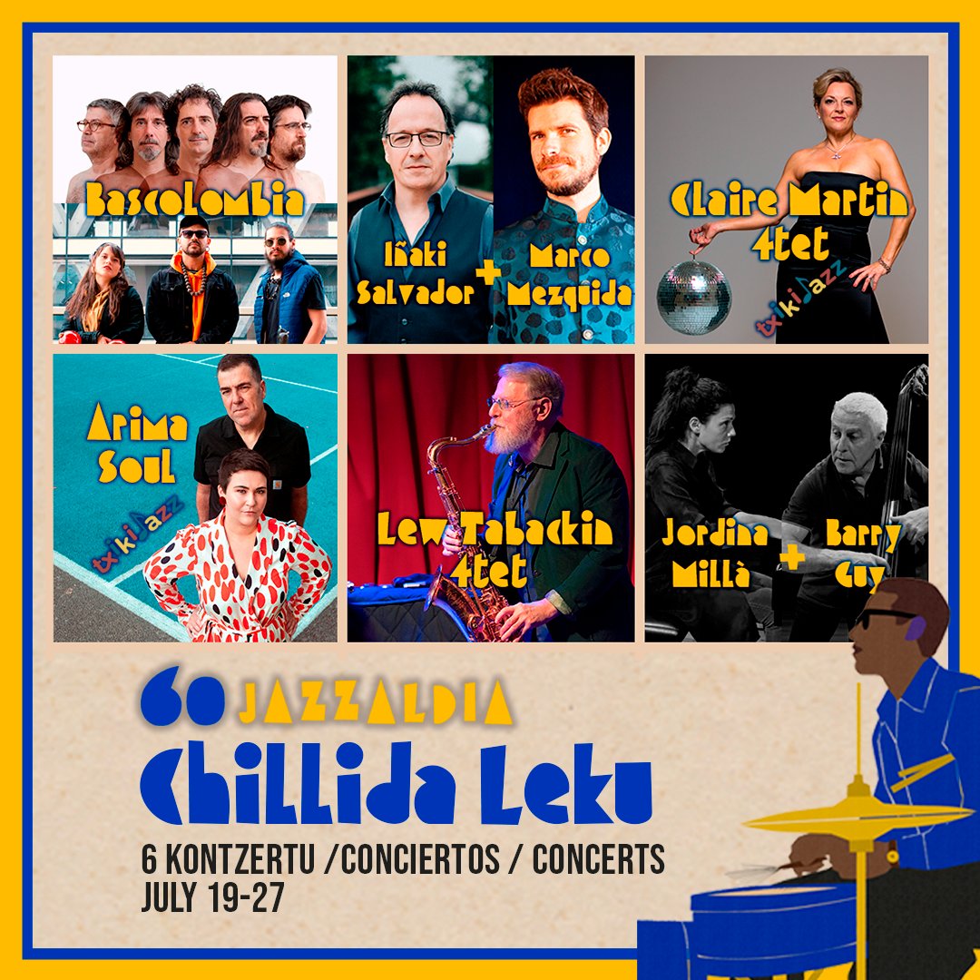 📷📷Badugu CHILLIDA LEKU agertokiko programazioa 60 Jazzaldirako!
📷📷¡Ya tenemos la programación de CHILLIDA LEKU para el 60 Jazzaldia!

🗓️ 19/07: BASCOLOMBIA (19:30 - 18€)
🗓️ 20/07: IÑAKI SALVADOR-MARCO MEZQUIDA (19:30 - 18€)
🗓️ 25/07: CLAIRE MARTIN 4tet - Txikijazz - (12:30