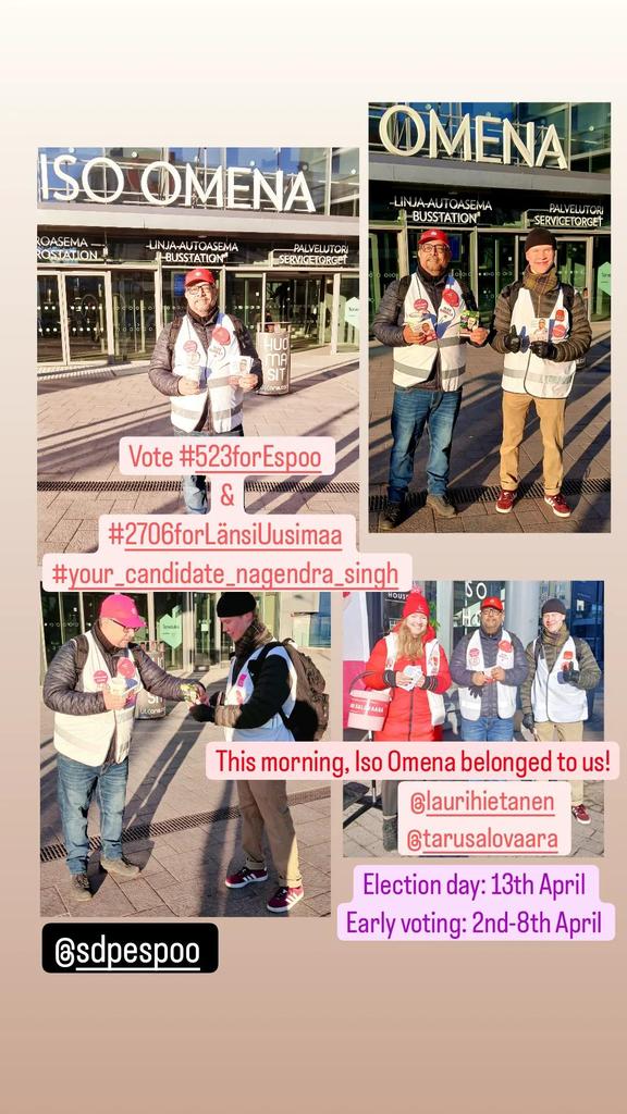 Election day: 13th April 
Early voting: 2nd-8th April 
#523forEspoo #2706forLänsiUusimaa 
#kuntavaalit2025 #aluevaalit2025 #kaikenvoitehdäreilummin #your_candidate_nagendra_singh