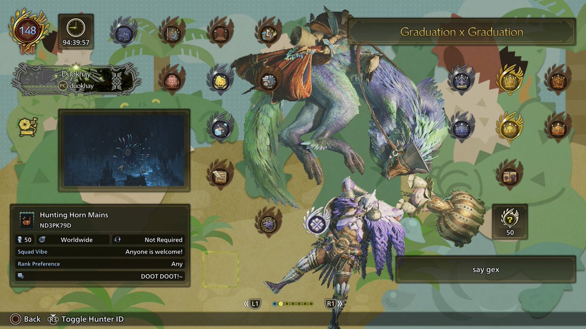 duokhay's tweet photo. YEAAA No-LIFE HUNTER COMPLETED!!! 100% Achievos on #MHWilds! It's my first time 100% a MonHun game lmao. Still need crowns in World

HUNTING HORN FOR LIFE DOOT DOOT!! https://t.co/iN64tHJSWF