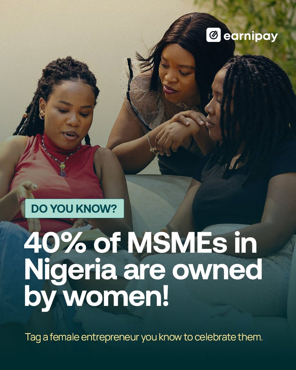 earnipay's tweet image. Do you know?

40% of MSMEs in Nigeria are owned by women! 🚀

Women are building businesses and creating impact daily. 

Tag a female entrepreneur you know to celebrate them! 🎉

#WomenInBusiness #MSMEs #EarnipayBusiness