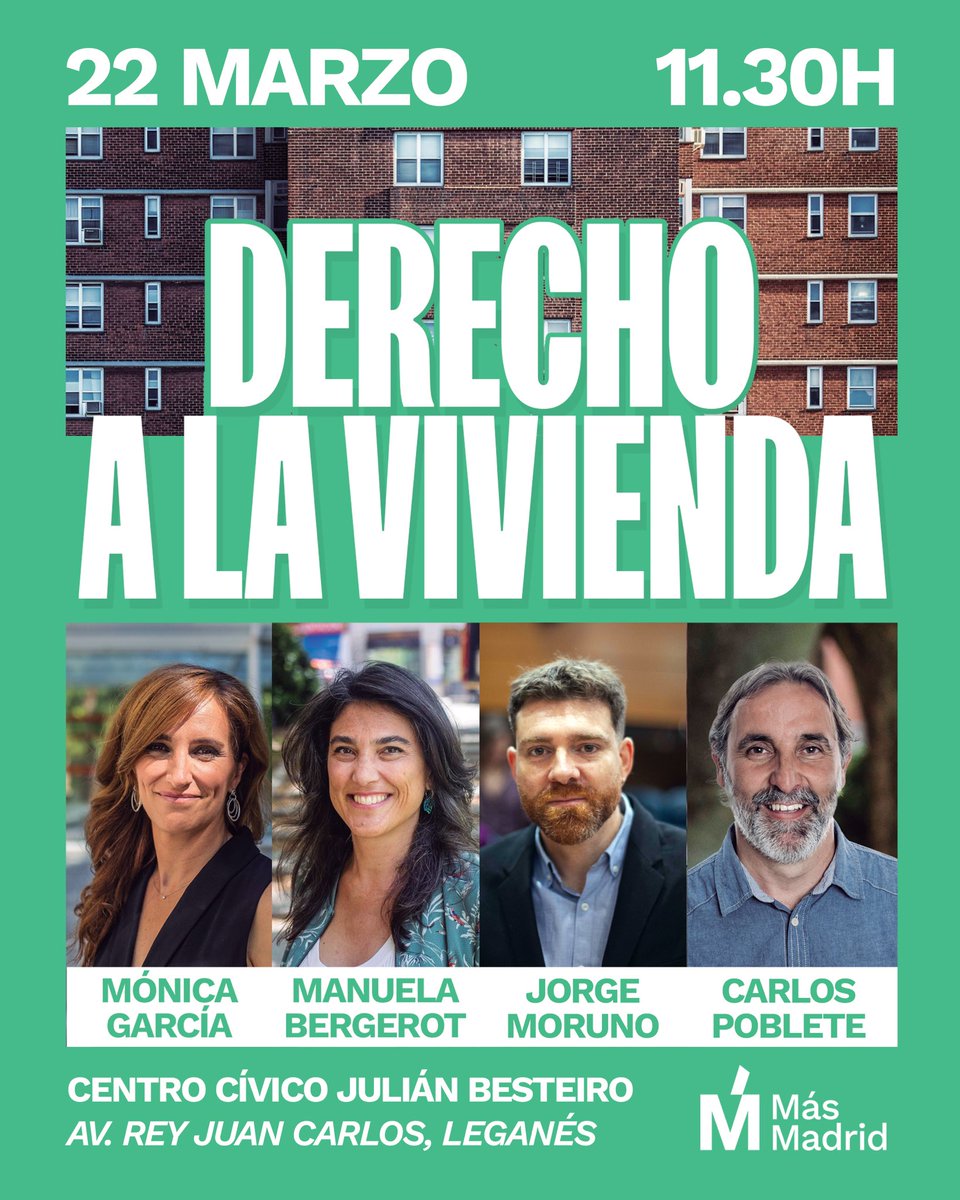 Mañana nos vemos en Leganés para hablar del derecho a la vivienda.

📅 Sábado 22 de marzo
⏰ A las 11.30h
📍 Centro Cívico Julián Besteiro