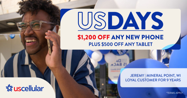 EUscellular's tweet photo. UScellular customers get $1,200 off any new phone + $500 off any tablet during US Days. Terms apply. #usccemp https://t.co/kymGmuGYrh https://t.co/uxpqROYLUZ
