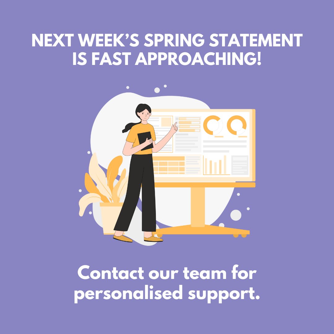 SKAccountantsL's tweet image. Next week’s Spring Statement is fast approaching. 📅 

We’ll be sharing key insights as they’re announced and are ready to guide you through any new measures.  

Reach out to us for personalised support.  

#SpringStatement #AccountancySupport #AberfeldyVillage #London