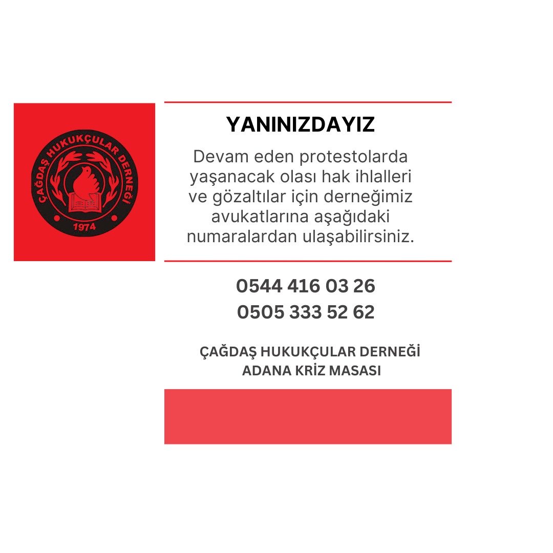 Alanda halkımızın yanında olacağız. Her türlü hak ihlali ve gözaltı için aşağıdaki numaralarla iletişime geçebilirsiniz.