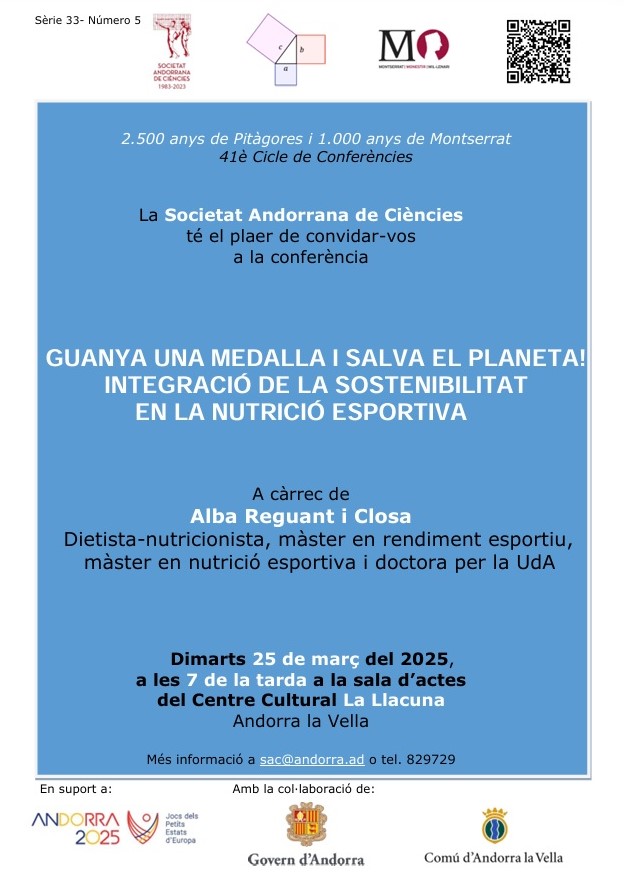 Celebrant els propers Jocs Olímpics dels Petits Estats d'Europa Andorra 2025, Alba Reguant impartirà una conferència sobre nutrició esportiva i sostenibilitat <a href="/saciencies/">SAC</a> <a href="/AgendaAD/">AgendaAD</a> <a href="/GovernAndorra/">Govern d'Andorra</a> <a href="/AndorraCapital/">Andorra la Vella</a> <a href="/UdAndorra/">Universitat d'Andorra</a> <a href="/UCE_CAT/">Universitat Catalana d'Estiu</a> <a href="/iramunt/">Institut Ramon Muntaner</a>