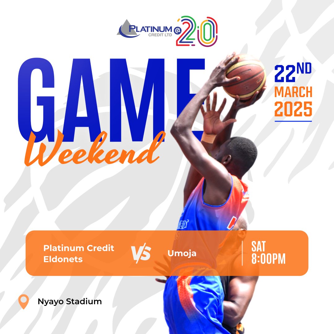 PlatinumCKenya's tweet photo. Let's get ready for another showdown!!
Join us this Saturday at Nyayo Stadium as our very own Platinum Credit Eldonets take on Umoja in an epic showdown from 8:00 pm.

#kbf #WezeshaNaPlatinum #Eldonets #basketball
@nbakenya @eldoretballing101 https://t.co/MKRFGiJeAI