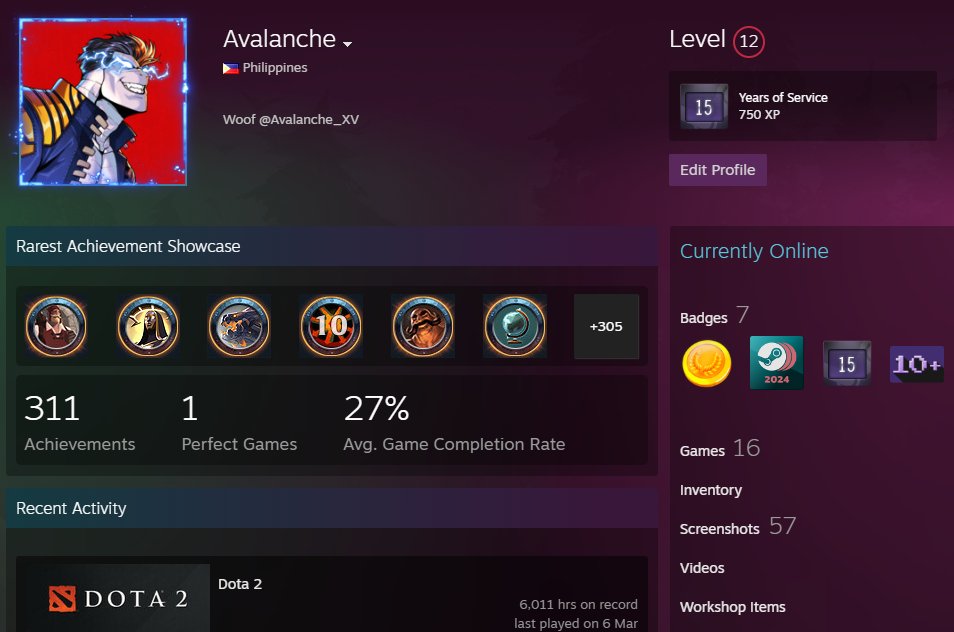 Show me your Steam badge. 📛

6,000+ hours on <a href="/DOTA2/">DOTA 2</a> can you top this?