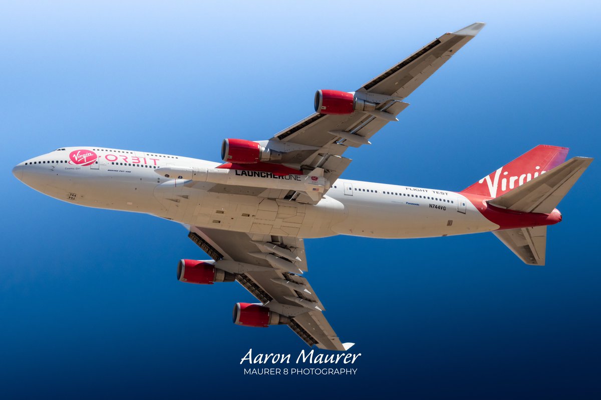 maurer8photo's tweet photo. Launcher One tucked in nicely under the Cosmic Girl’s wing for a launch over the Pacific. It wasn’t too much longer before #virginorbit went under and the 747 was sold to #Stratolaunch.
Cosmic Girl became the Spirit of Mojave https://t.co/znXbuzmdGR