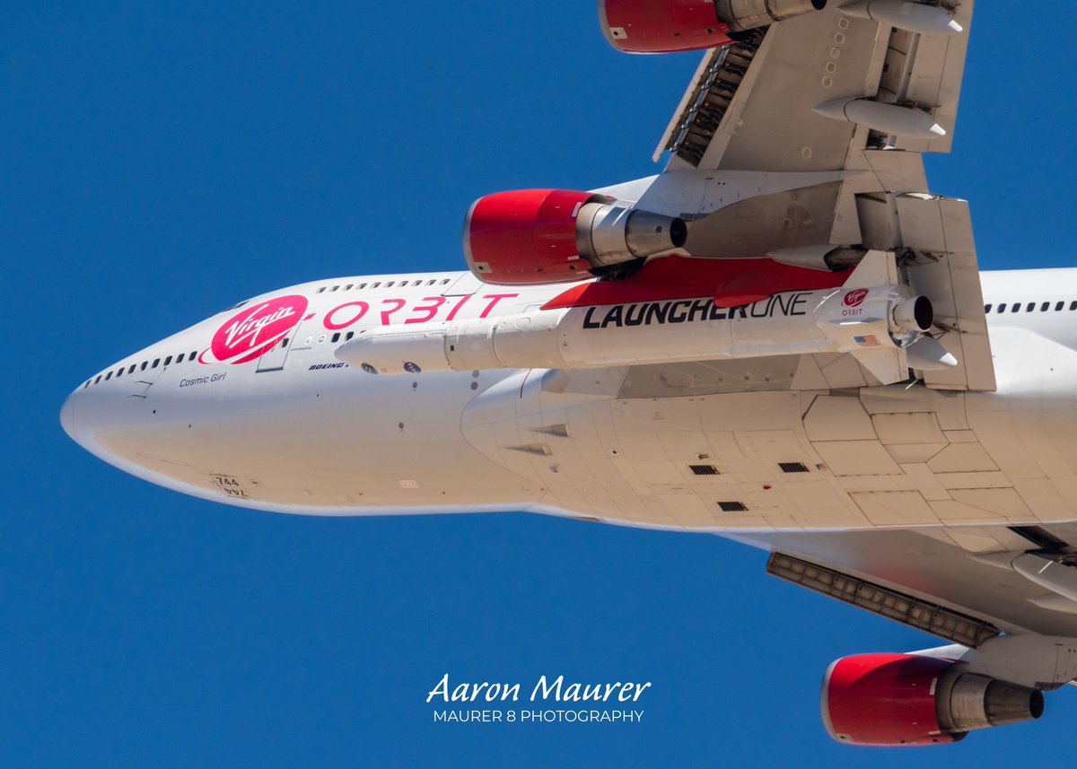 maurer8photo's tweet photo. Launcher One tucked in nicely under the Cosmic Girl’s wing for a launch over the Pacific. It wasn’t too much longer before #virginorbit went under and the 747 was sold to #Stratolaunch.
Cosmic Girl became the Spirit of Mojave https://t.co/znXbuzmdGR