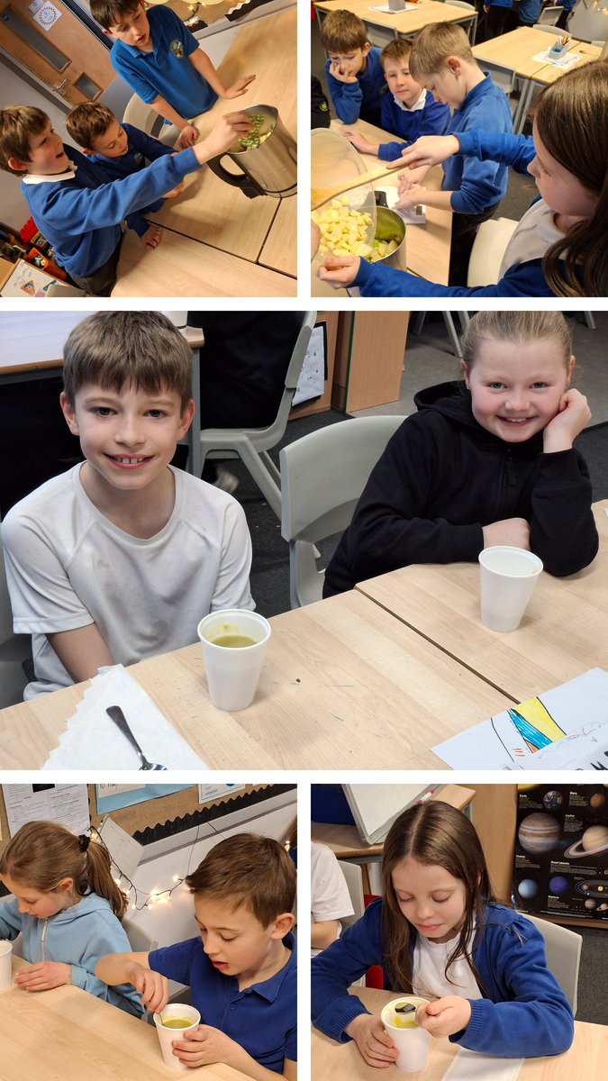 In P5 we followed a recipe to prepare Leek and Potato Soup to tie in with our #RHET Potato Project. Then we talked about Table Manners before enjoying our #soup. #socialskills #hwb