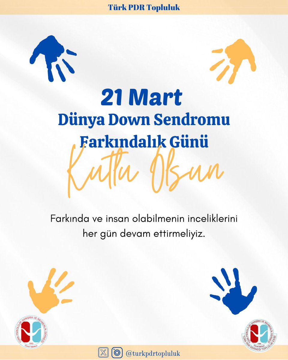 Farklılıklarımızla güzeliz!
Engellerin olmadığı, farklılıkların yadsınmadığı, herkes için daha eşit ve adil bir dünya dileğiyle...

Dünya Down Sendromu Farkındalık Günü Kutlu Olsun!💫

<a href="/turkpdrdernegi/">Türk PDR Der- Psikolojik Danışma ve Rehberlik</a>
<a href="/turkpdrtopluluk/">Türk PDR Topluluk</a>
<a href="/pdalperenarslan/">Alperen Arslan</a>
<a href="/mmusabaslan/">Musab Aslan</a>