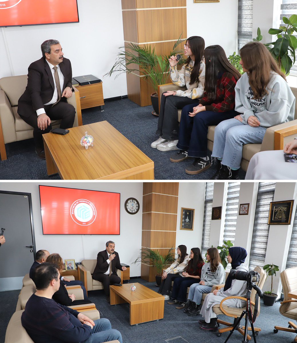 sivasbtu's tweet photo. Sivas Milli Eğitim Müdürlüğünce yapılan planlama doğrultusunda öğrencilerin toplumsal hayata katılabilmesi, saygı, sorumluluk ve adalet değerlerinin kazandırılması amacıyla uygulanan İyilikte Yarışanlar Projesi kapsamında Sivas Bilişim Teknolojileri Mesleki ve Teknik Anadolu Lisesi öğrencileri Üniversitemizdeydi. 
Okul Müdürü Halil Duman ile birlikte Rektörümüz Prof. Dr. Mehmet Kul ile görüşen öğrenciler bu ayki görevleri olan "Makam İle Sohbet" etkinliğini gerçekleştirdiler. 
Lise öğrencilerinin Sosyal ve Kültürel gelişiminde çok önemli katkılar sağlayan İyilikte Yarışanlar Projesini destekliyor, öğrencilerin Sosyal Sorumluluk Uygulamaları ile kazandıkları donanımlara çok önem veriyoruz.
Burası Sivas Bilim ve Teknoloji Üniversitesi
#gelecekburada