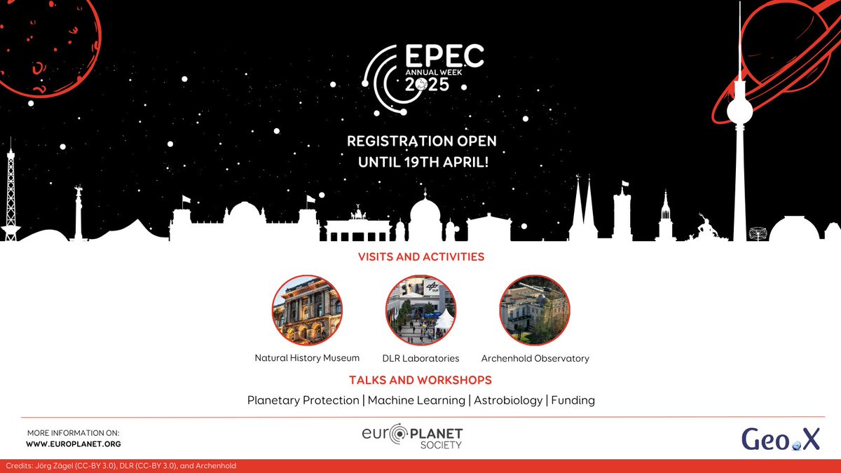 Europlanet Early Career Network (@epec_epn) on Twitter photo Registrations open! visit Europlanet's website to register for the upcoming EPEC Annual week to be held at DLR, Berlin. Many exciting talks, workshops, visits and a joint event with Geo.X! More info on the website.
<a href="/europlanetmedia/">Europlanet 🇪🇺</a> #earlycareers #planetaryscience #opportunity Registrations open! visit Europlanet's website to register for the upcoming EPEC Annual week to be held at DLR, Berlin. Many exciting talks, workshops, visits and a joint event with Geo.X! More info on the website.
<a href="/europlanetmedia/">Europlanet 🇪🇺</a> #earlycareers #planetaryscience #opportunity