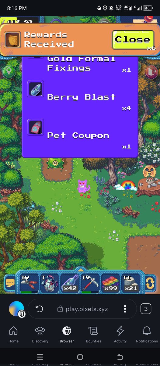 YourFriendRyys's tweet image. Thank you for this event you made @whatslukedoing @heidichristne, Finally I won a pet from your game 😭, I&apos;m very thankful and happy!
#PixelCreator
MORE LOVE TO @pixels_online LFG!