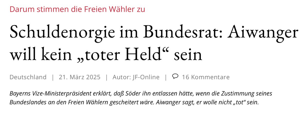 Also, das Argument von Aiwanger verstehe ich nicht ganz. Denn ausgerechnet im Bundesland Bayern ist die Rechtslage eben anders als in anderen Bundesländern: dort könnte ein Ministerpräsident einen Minister (sofern dieser nicht von der CSU ist!) eben nicht einfach so entlassen und