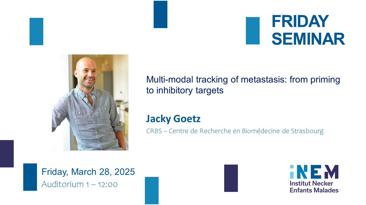 INEM NECKER (@neckerinem) on Twitter photo 🗓️ Join us on Friday, March 28, for a #seminar with Dr. <a href="/GoetzJacky/">Jacky GOETZ</a> (<a href="/CRBS_Strasbourg/">CRBS</a>) on "Multi-modal tracking of metastasis: from priming to inhibitory targets."
🔍 A great chance to dive into new insights on cancer metastasis. <a href="/MEMBRAMICS_lab/">Morel Lab🇪🇺</a> 🗓️ Join us on Friday, March 28, for a #seminar with Dr. <a href="/GoetzJacky/">Jacky GOETZ</a> (<a href="/CRBS_Strasbourg/">CRBS</a>) on "Multi-modal tracking of metastasis: from priming to inhibitory targets."
🔍 A great chance to dive into new insights on cancer metastasis. <a href="/MEMBRAMICS_lab/">Morel Lab🇪🇺</a>