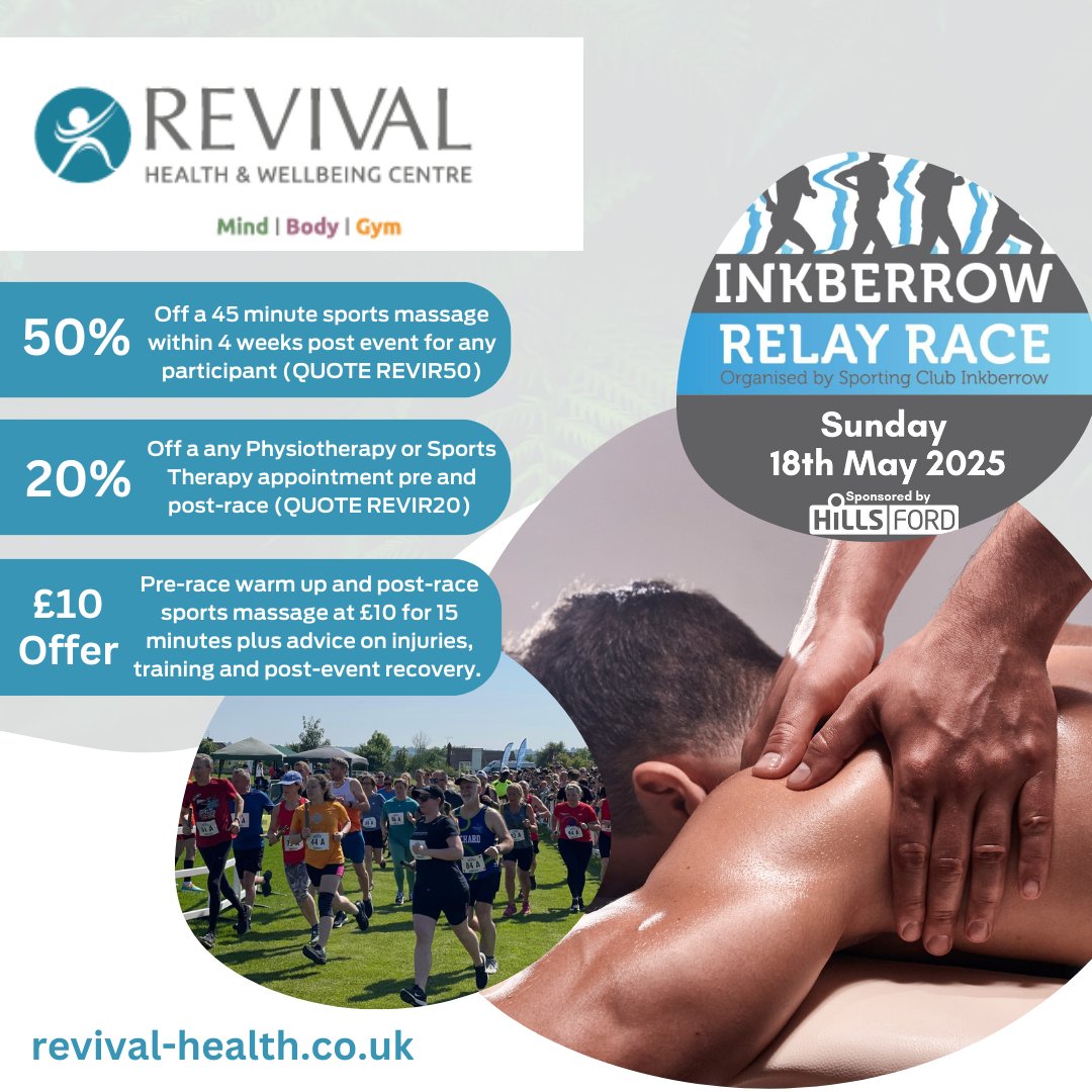 Hills_Ford's tweet image. Great news! Revival Health &amp;amp; Well Being Centre, will be joining us again at this years #InkberrowRelay. They are offering some great discounts for participants! 💆

➡️ hillsford.co.uk/news/inkberrow…

#PhysioTherapy #SportsMassage #Discount #RelayRace