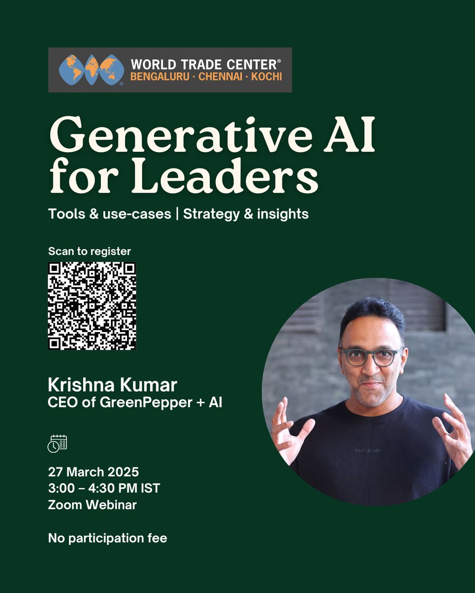 Join us for a virtual session on "Generative AI Strategy &amp; Tools for Leaders" and learn how #AI can drive #business #innovation.

Register now 🔗 
shorturl.at/cq9gp
(No participation fee)
