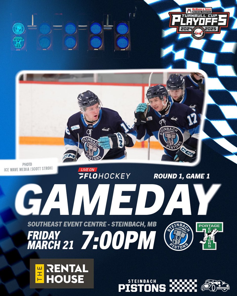 🚨PISTONS PLAYOFF GAME DAY🚨

The race to the Turnbull Cup begins tonight! Game 1 versus the Terriers - ARE YOU READY?
 
Tickets available at tickets.steinbachpistons.ca. Doors open at 6:00pm.

⏰7:00pm
📍Southeast Event Centre
📻DAbroadcasting.mixlr.com
📺 <a href="/flohockey/">FloHockey</a> 

#PistonsHockey