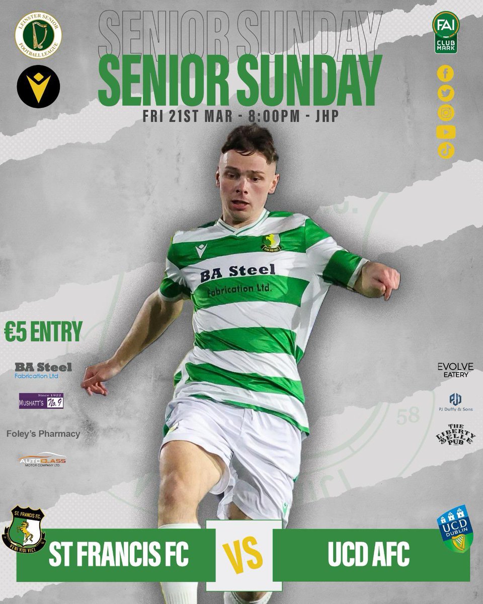 St Francis FC Seniors (@seniorsst) on Twitter photo Fixture News |
<a href="/LSLLeague/">Leinster Senior League</a> Senior Sunday
Tonight we welcome <a href="/UCDAFC/">UCD FC</a> to JHP for League action. Club shop open as always . All Support Welcome 🤝
<a href="/AlQuinn2015/">LSL Live Update’s</a> | #lsllivescore | 🟢🔵 | Fixture News |
<a href="/LSLLeague/">Leinster Senior League</a> Senior Sunday
Tonight we welcome <a href="/UCDAFC/">UCD FC</a> to JHP for League action. Club shop open as always . All Support Welcome 🤝
<a href="/AlQuinn2015/">LSL Live Update’s</a> | #lsllivescore | 🟢🔵 |