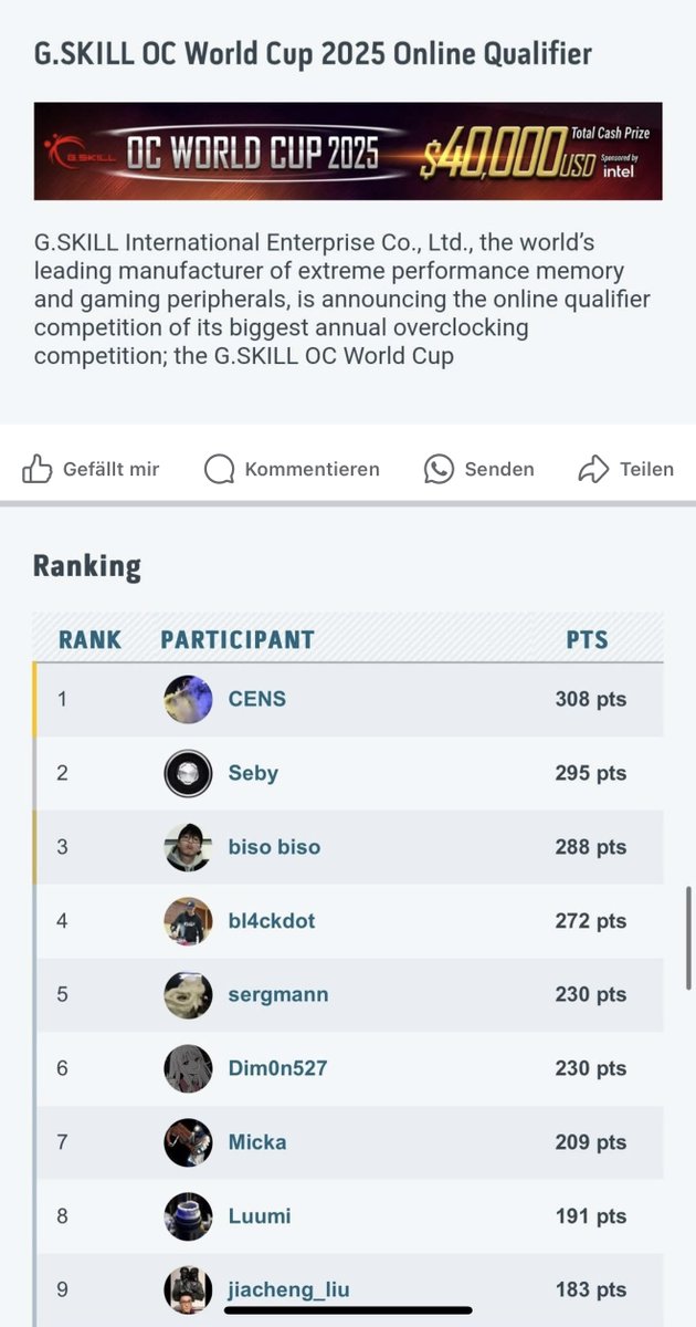 CENSXOC's tweet photo. Just won the G.SKILL Overclocking Qualifier for the THIRD year in a row! 🏆🔥 Huge thanks to Intel and ASUS for the support, and for the incredible new overclocking limits and options with the latest generation. Can’t wait for what’s next! #GSkillOCWC #Overclocking #Intel #ASUS https://t.co/CcJSH97MM6