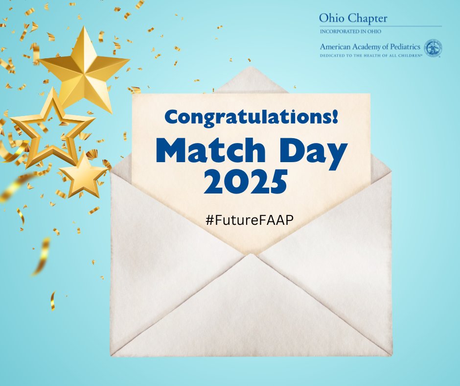 OHPediatricians's tweet image. Happy Match Day to Future Pediatricians! Today, we celebrate all our recently matched pediatric residents — the future of pediatrics is bright, and we’re excited to welcome these passionate individuals into the Ohio AAP community! #FutureFAAP #OhioAAP #MatchDay2025