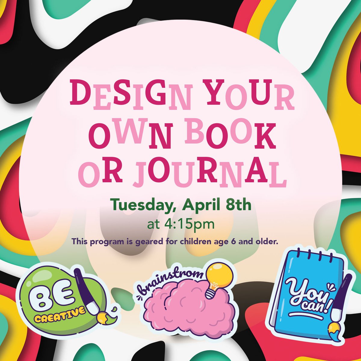 HenHudLibrary's tweet image. Design your own book/journal cover using colorful markers, stickers, colorful papers, stencils, and more! Take your project home and use it to write your own story! 

Visit our website to register.

#nationallibraryweek #drawntothelibrary #designyourown #hhﬂ #librariesrock