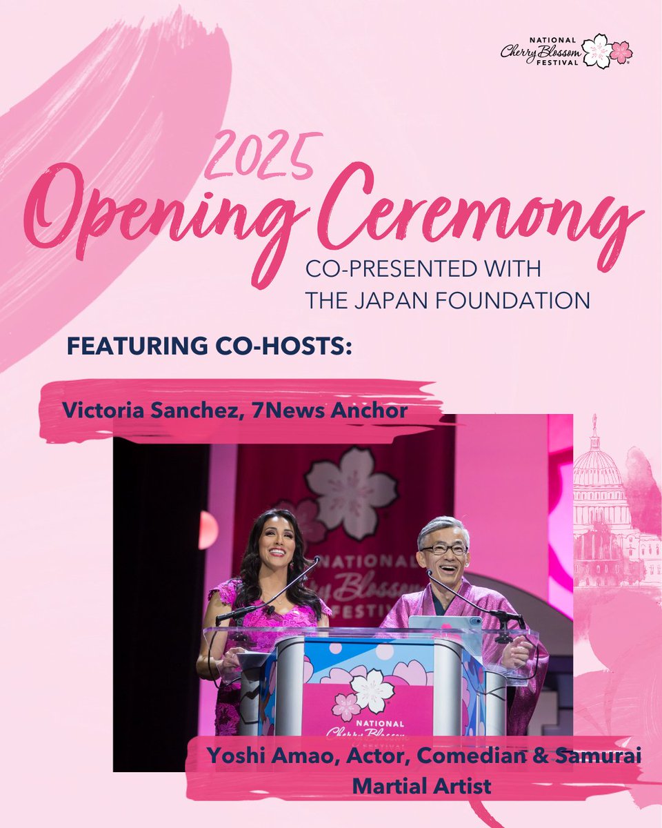 National Cherry Blossom Festival 🌸 (@cherryblossfest) on Twitter photo The countdown to the 2025 Opening Ceremony, co-presented by <a href="/JF_NewYork/">The Japan Foundation, New York</a> is ON! 🌸
THIS Saturday, March 22 and we’re thrilled to welcome back Victoria Sanchez & Yoshi Amao —as co-hosts!
Don’t miss it—join our LIVESTREAM via our YouTube channel (@cherryblossfest) at 5PM. The countdown to the 2025 Opening Ceremony, co-presented by <a href="/JF_NewYork/">The Japan Foundation, New York</a> is ON! 🌸
THIS Saturday, March 22 and we’re thrilled to welcome back Victoria Sanchez & Yoshi Amao —as co-hosts!
Don’t miss it—join our LIVESTREAM via our YouTube channel (@cherryblossfest) at 5PM.