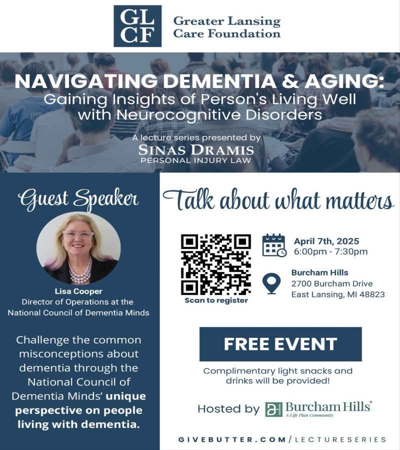 Oasis_MidMich's tweet photo. Learn more about how to support loved ones with neurocognitive disorders at our FREE lecture presented by Sinas Dramis personal injury law, on April 7th, 6-7:30 PM. Location &amp; Refreshments provided by Burcham Hills. Join us! https://t.co/1hCPPCHGpN