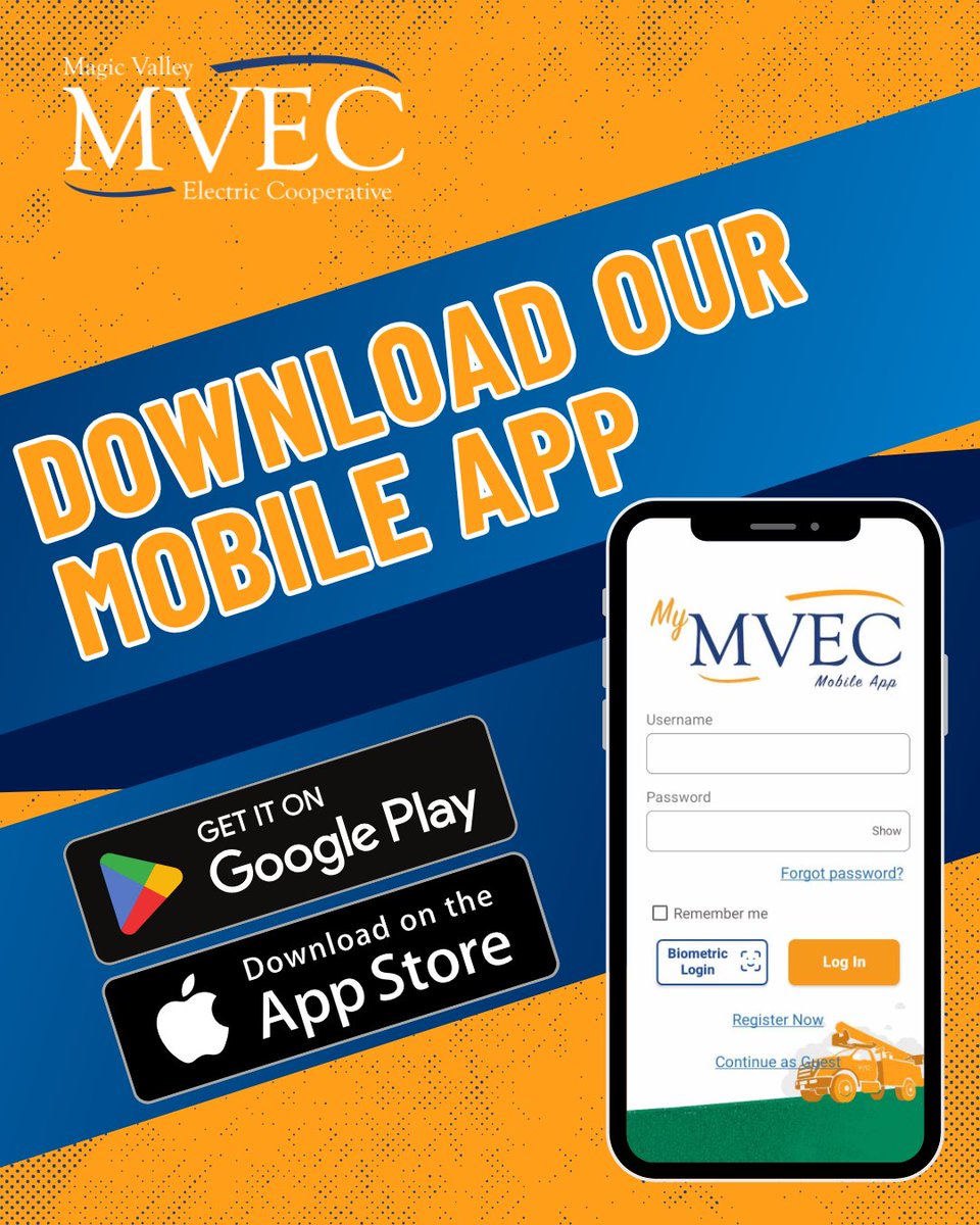 MagicValleyEC's tweet image. 𝗗𝗼𝘄𝗻𝗹𝗼𝗮𝗱 𝗼𝘂𝗿 𝗠𝗼𝗯𝗶𝗹𝗲 𝗔𝗽𝗽 𝗧𝗼𝗱𝗮𝘆.

Report outages, pay your bill and monitor your energy with Magic Valley by downloading our app. Available on Android and Apple App Stores