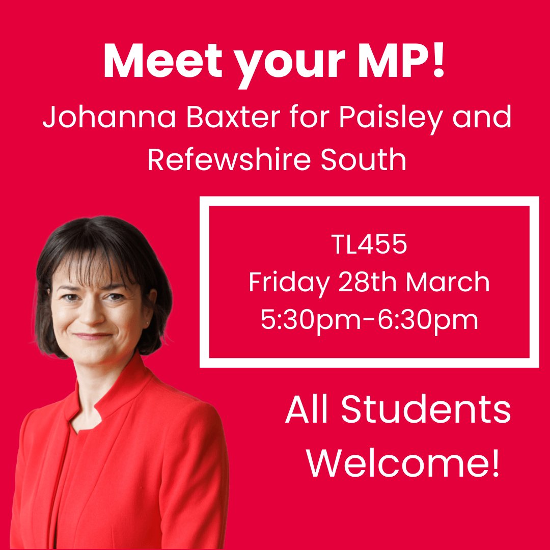 StrathLabclub's tweet image. Next week @JohannaBaxter is coming to speak with us!

📍TL 455 Learning and Teaching Building
🗓️Friday 28th March
⏰5:30pm-6:30pm

All Students are welcome!