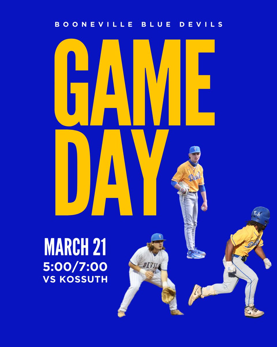 Booneville Baseball (@bhsdevilball) on Twitter photo GAME DAY!
vs Kossuth
Harold T. White Field
Tonight’s varsity game will be on <a href="/BlueDevilTV/">Blue Devil TV</a> at 7:00! GAME DAY!
vs Kossuth
Harold T. White Field
Tonight’s varsity game will be on <a href="/BlueDevilTV/">Blue Devil TV</a> at 7:00!